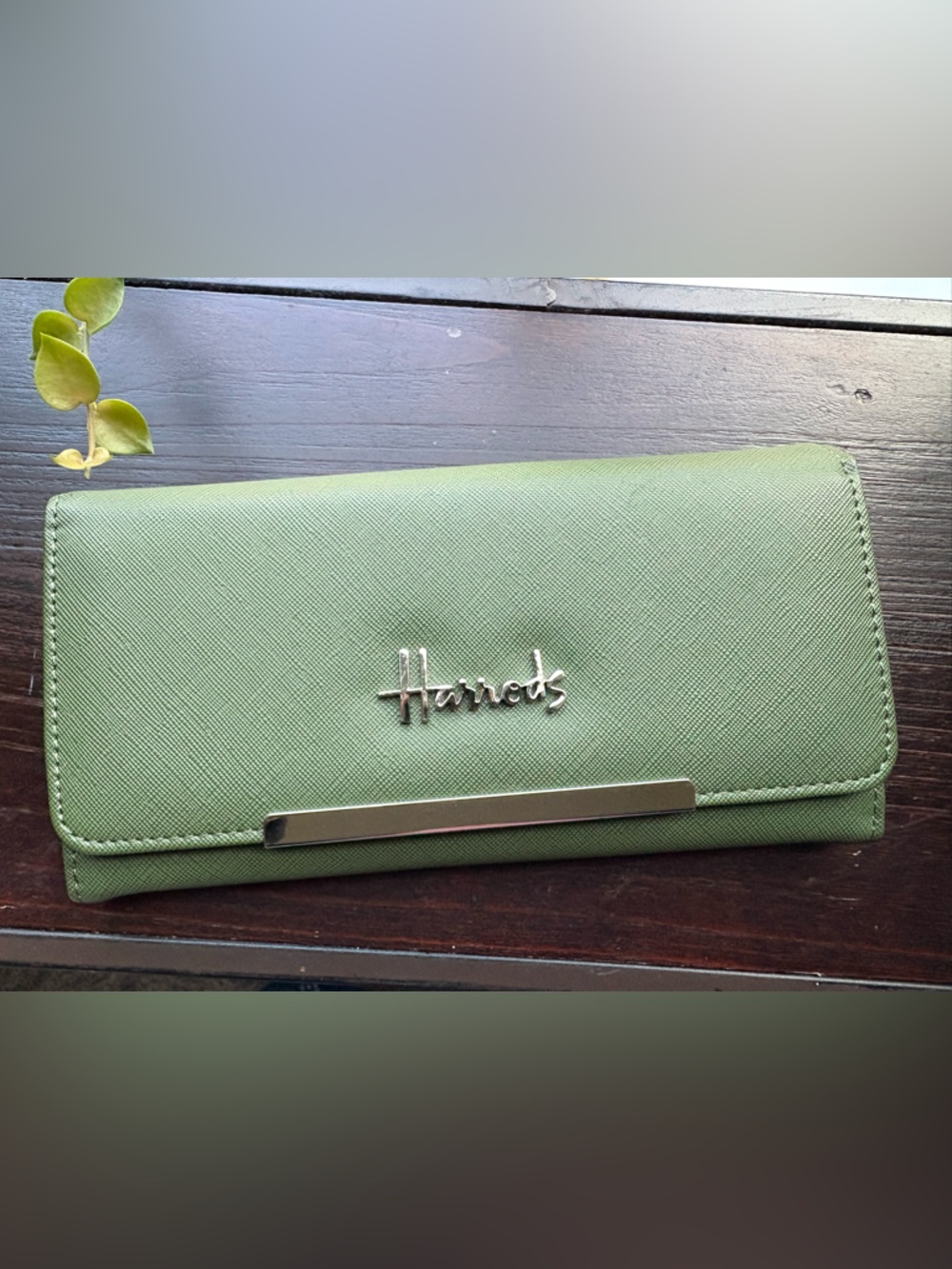 Harrods Green Women's Wallet with Silver Accent